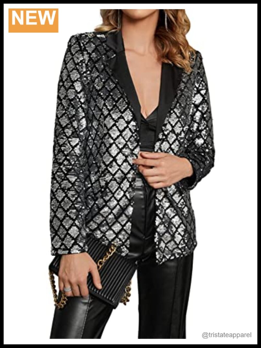 EXTRO&VERT Women's Sequin Blazer Long Sleeve Single Button Slim Fit